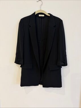 Aritzia Babaton Black Longline Open Blazer with Rolled Sleeves